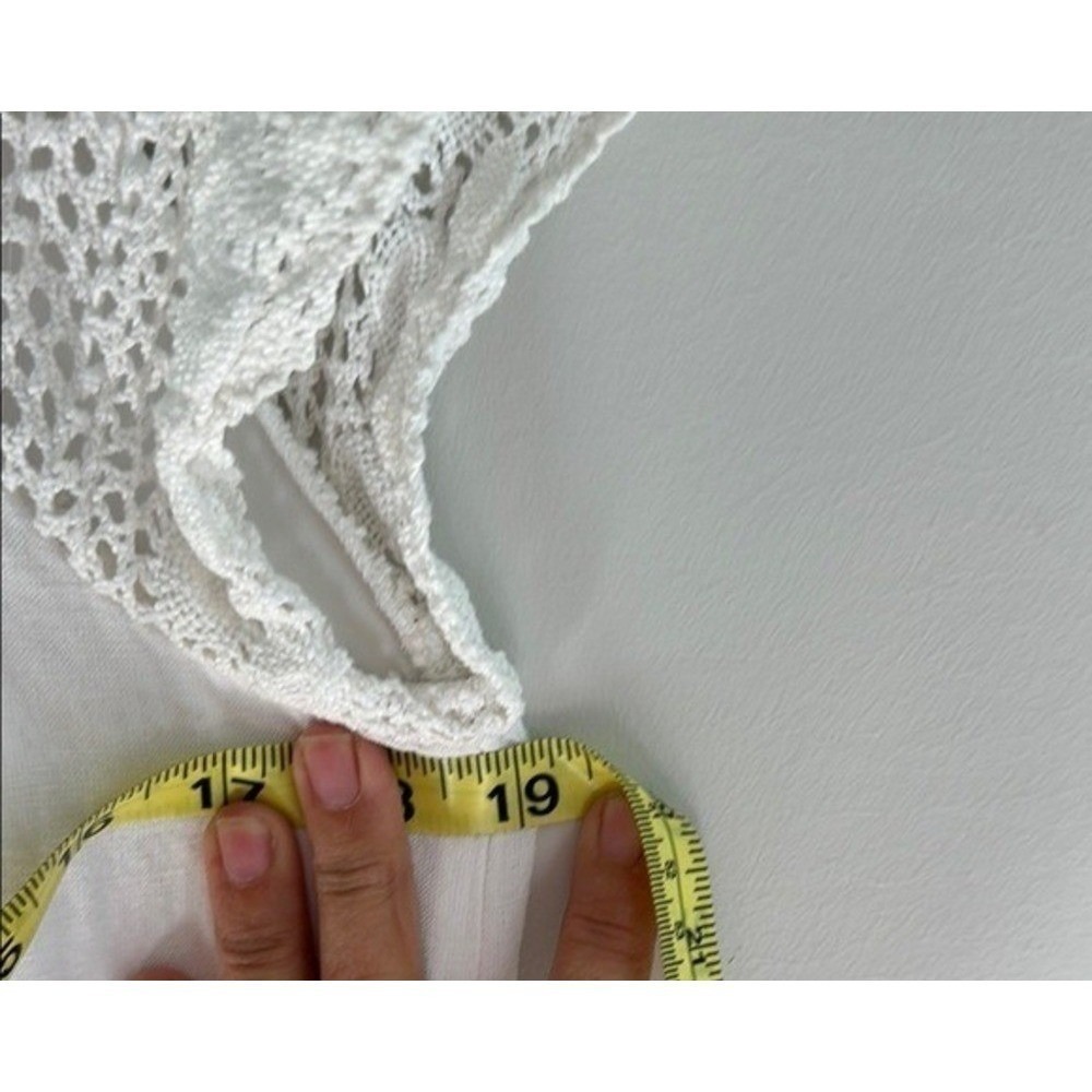 Old Navy White Linen Blend Crochet Sleeve Midi Dress Tassel Tie Boho Peasant S - Picture 6 of 13